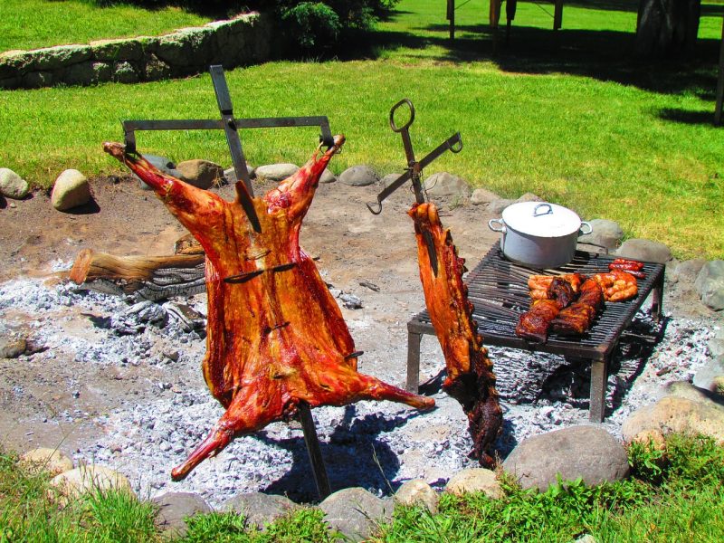 Argentina barbecue of meat on stakes