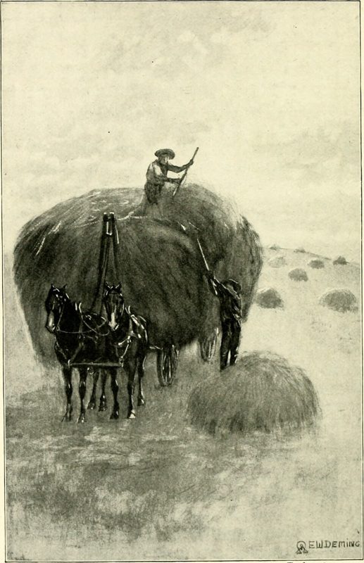 1899 painting of a boy helping get in the hay