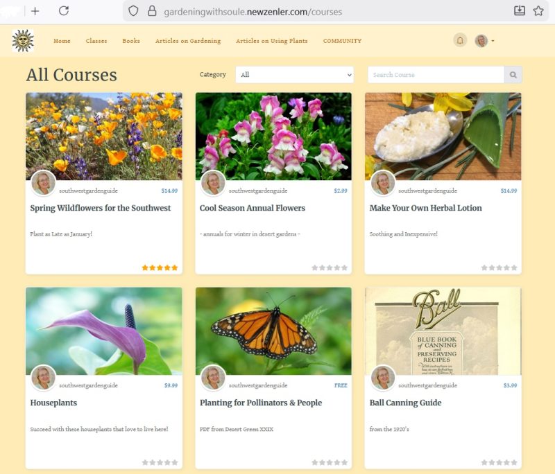 image of webpage offering Gardening With Soule Classes
