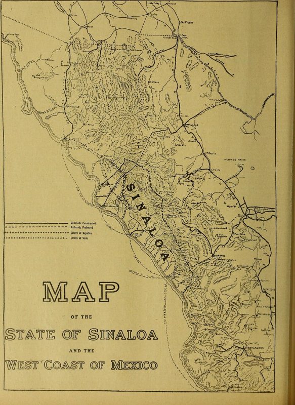 black and white map of sinaloa in 1915