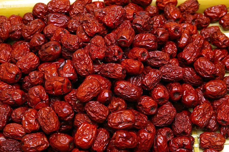 bin of dried jujube fruit in the market