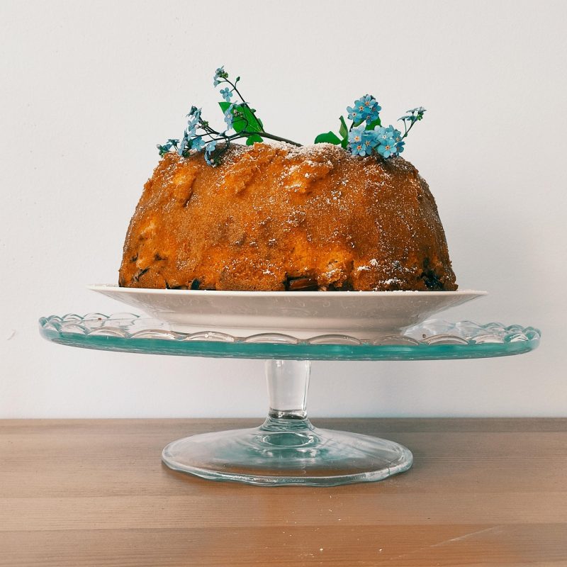 cake with non edible flowers on top