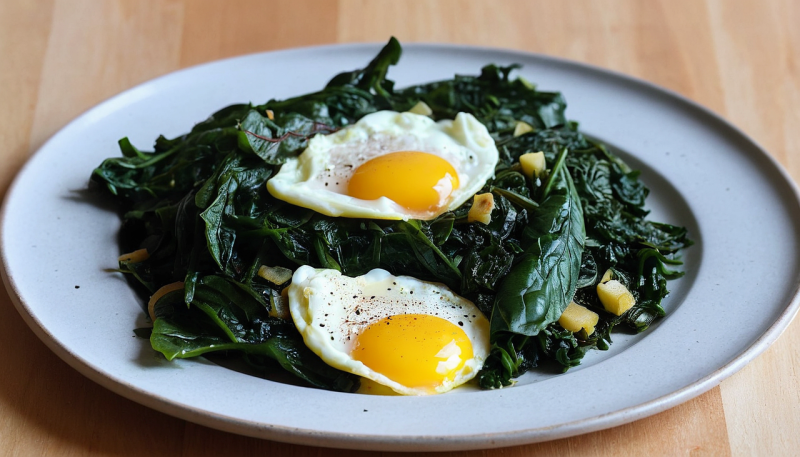 sauteed kale with fried eggs