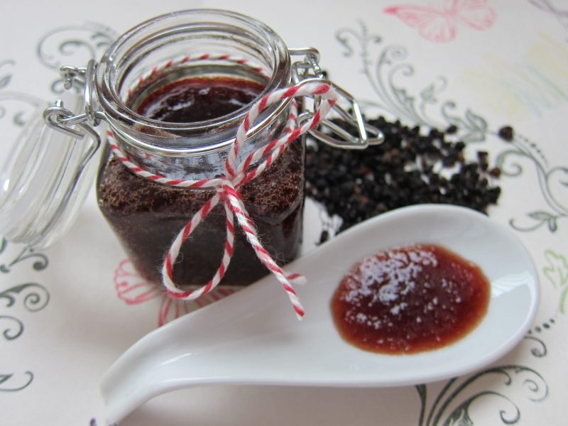 rich dark fruits of the elder or elderberry turned into a jam