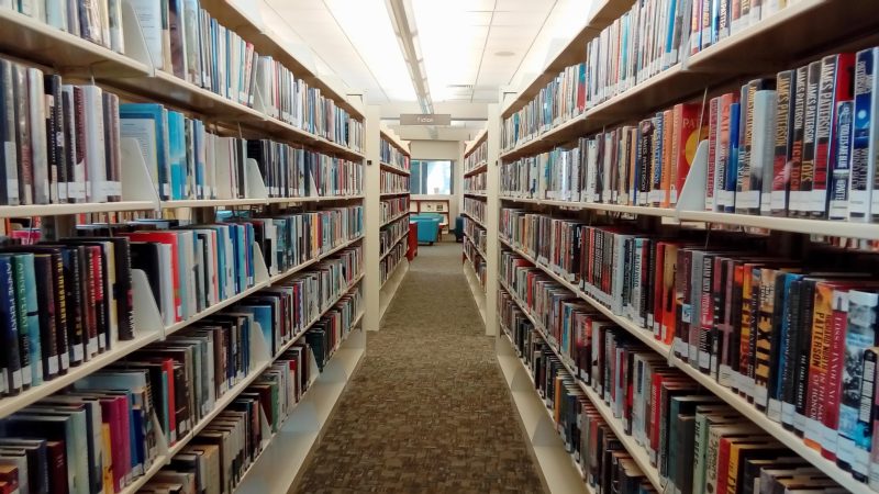shelves of books in a library