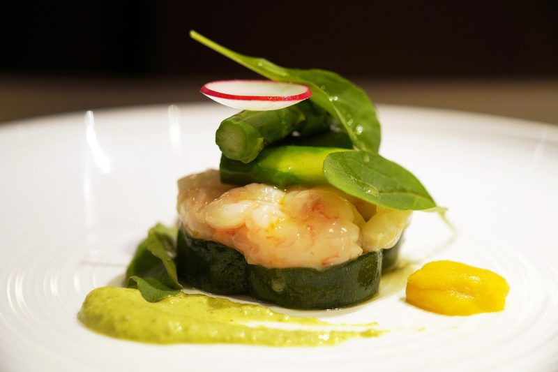 zucchini round topped with shrimp