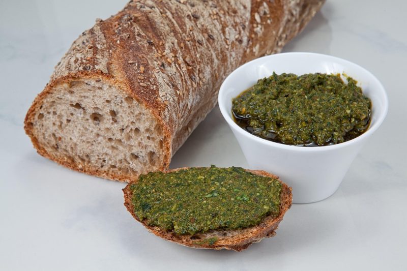 green basil pestoon french bread