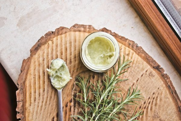 rosemary butter being made