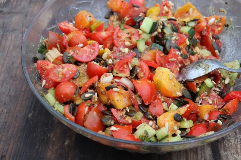 zucchini tomatoes and more as a salad