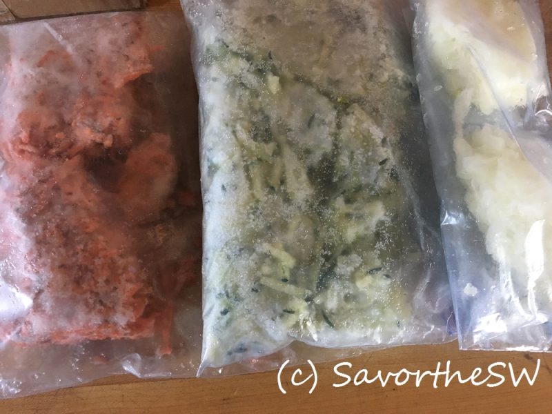 freezer bags of frozen shredded vegetables copyright JA Soule