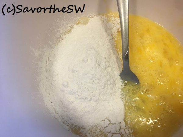 flour and egg in a bowl to make vegetable fritter food copyright JASoule